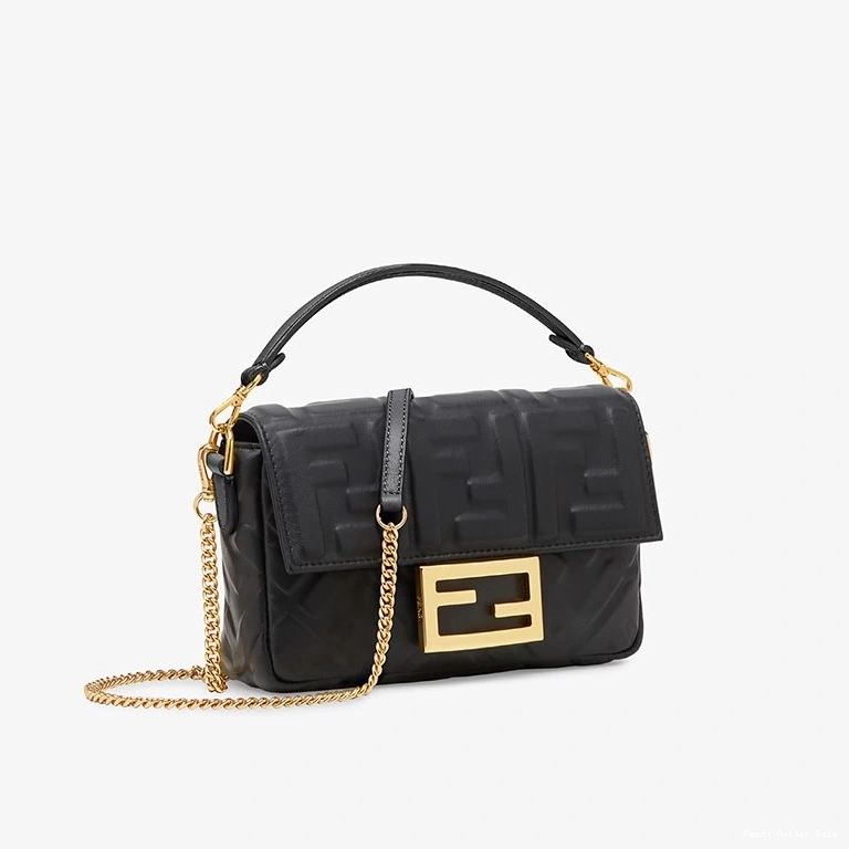 Affordable Black Bag Fendi In Nappa Mini Baguette FF Motif Leather 0716